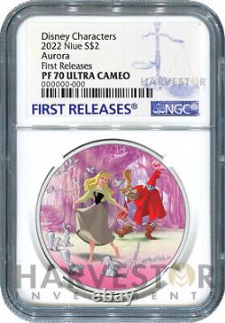 2022 Disney Princesse Aurora 1 Oz. Pièces D'argent Ngc Pf70 Premières Versions