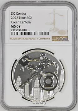 2022 Niue 1 Once $2 DC Comics Justice League Green Lantern Ngc Ms67 Pièce d'Argent