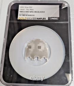 2022 Niue 2 $ Fantôme Pac-Man NGC MS65.999 Pièce en argent de jeu vidéo Nouvelle-Zélande U93