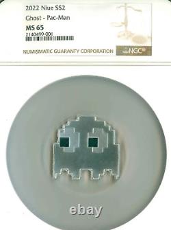 2022 Niue 2 $ Pac-Man Ghost NGC MS65.999 Pièce de jeu vidéo en argent Nouvelle-Zélande