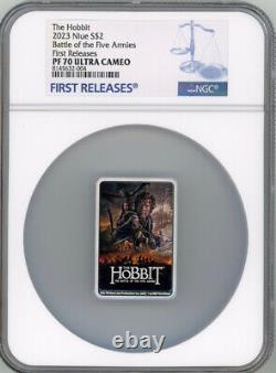 2023 1 oz Ag $2 Le Hobbit La Bataille des 5 Armées Affiche de Film Pièce de Monnaie NGC 70 FR