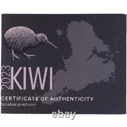 2023 1 oz Pièce de monnaie en argent colorisée Kiwi de la Nouvelle-Zélande (Boîte + CoA)