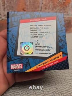 2023 Monnaie en argent de 1 oz Captain America Marvel Monnaie de Nouvelle-Zélande