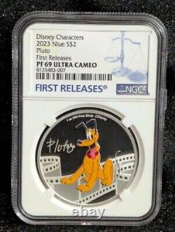 2023 NIUE S$2 Disney Pluto 1oz Pièce d'Argent NGC PF69 ULTRA CAMEO PREMIÈRES ÉMISSIONS