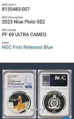 2023 NIUE S$2 Disney Pluto 1oz Pièce d'Argent NGC PF69 ULTRA CAMEO PREMIÈRES ÉMISSIONS