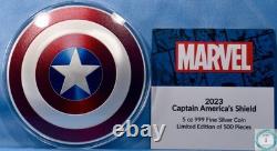2023 Niue 10 $ 5 oz Monnaie en Argent Proof Bouclier de Captain America - Monnaie Parfaite et OGP