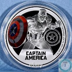 2023 Niue 2 $ 1 oz Argent Marvel Captain America Pièce de Preuve