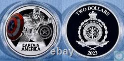 2023 Niue 2 $ 1 oz Argent Marvel Captain America Pièce de Preuve