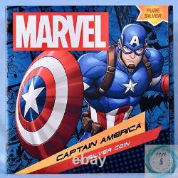 2023 Niue 2 $ 1 oz Argent Marvel Captain America Pièce de Preuve