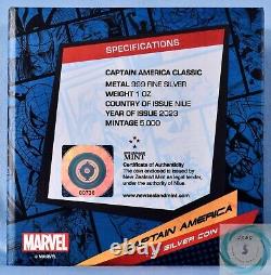 2023 Niue 2 $ 1 oz Argent Marvel Captain America Pièce de Preuve