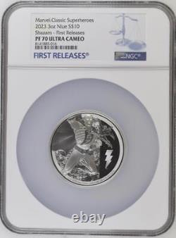 2023 Niue DC Comics Classique Shazam 3oz Pièce d'Argent Proof NGC 70 FR