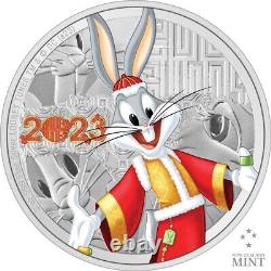 2023 Niue Looney Tunes Année Du Lapin Bugs Bunny 3oz Silver Colored Proof C