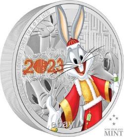 2023 Niue Looney Tunes Année Du Lapin Bugs Bunny 3oz Silver Colored Proof C