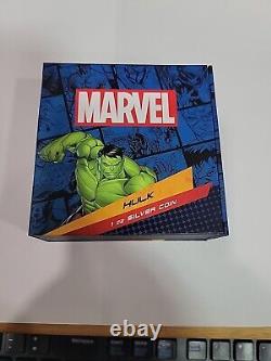 2023 Niue Marvel L'Incroyable Hulk 1 oz Pièce de Monnaie Colorisée en Argent Proof COA #00003