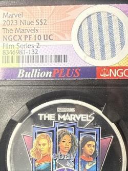 2023 Stan Lee Captain Marvel Nlue S 2 $ NGC PF 10 UC Film 1oz Argent