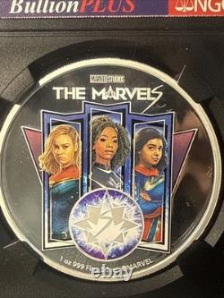 2023 Stan Lee Captain Marvel Nlue S 2 $ NGC PF 10 UC Film 1oz Argent Rare
