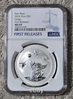 2024 Niue 1 Oz 2 $ Star Wars Le Mandalorien Grogu / Bébé Yoda Ngc Ms69 Fr