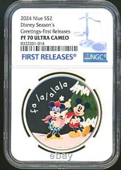 2024 Niue Disney Salutations de Saison Joyeux Noël Pièce en Argent Proof de 1 oz NGC 70