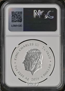 2024 TUVALU 1 oz $1 TORTUES NINJA MUTANTES ADOLESCENTES NGC MS70 PIÈCE FR VOIR CI-DESSOUS