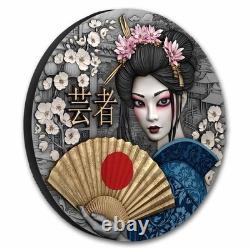 2025 Geisha 2 oz Pièce en Argent Vieilli Doré Par T&S Coin Tirage de 500