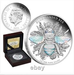 2025 Niue Abeilles Natives Australiennes Pièce Hologramme Argent 1 oz Abeille Rayée Bleue