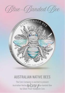 2025 Niue Abeilles Natives Australiennes Pièce Hologramme Argent 1 oz Abeille Rayée Bleue