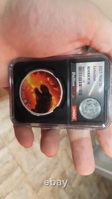 2025 Niue Extinction 1 oz 999 épreuve inverse NGC PF PR70 avec spécimen de météorite Ag