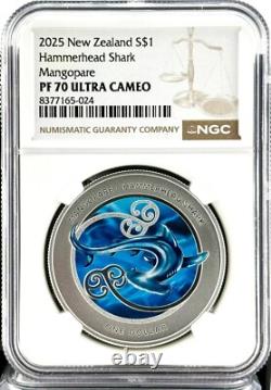 2025 Nouvelle-Zélande 1 $ Mangopare Requin Marteau 1 oz Pièce d'Argent NGC PF 70 UCAM
