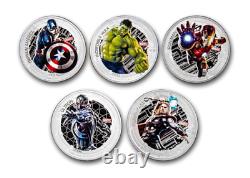 5 Pièces Marvel Avengers Age Of Ultron Colorized 1 Oz. 999 Silve Preuve Coa Ogp