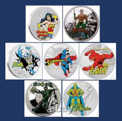 7 2020 Niue Ligue de Justice 60e Wonder Woman Aq Batman Superman GL MM Fl DC JLA