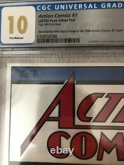 Action Comics #1 Cgc 10.0 35 Grams Silver Foil 2018 DC Superman Première Sortie