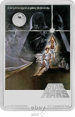 Affiche De Cinéma De Niue Star Wars 2020 New Hope 1 Oz. 999 Barre De Monnaie En Argent 1 977 Fabriqué