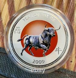 Année lunaire 2009 du Bœuf, pièce colorisée en argent 1 oz, nouvelle émission de la Monnaie de Nouvelle-Zélande