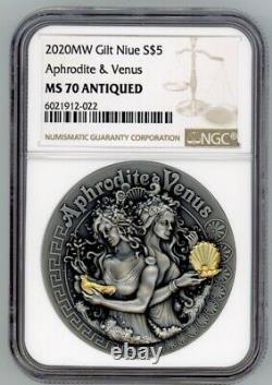 Aphrodite Et Venus Dioddesse Série 2020 Niue 2oz Silver Coin 5 $ Ngc Ms70