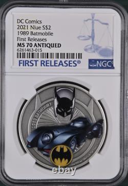 Batman DC Comics 1989 Batmobile 2021 Coin Silver 1oz Ngc Ms 70 Premières Libérations