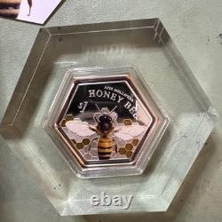 Belle pièce de 2016 NOUVELLE-ZÉLANDE en argent 0,999 PROOF ABEILLE 1 ONCE TROY 1 $ 454/1500