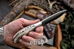 Cfk Handmade 440c Custom Fish & Lure Scrimshaw New Zealand Red Stag Antler Couteau
