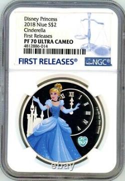 Cinderella Disney Princess 2018 Niue 1oz Silver Coin Ngc Pf 70 Uc Premières Libérations