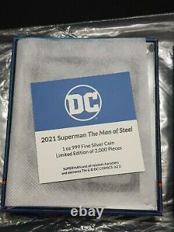 Coa #1 Superman L'homme De L'acier DC Comics 2021 Niue 1oz Fine Silver Coin Bar