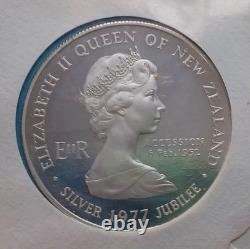 Couverture Premier Jour PNC de la preuve en argent de 1 $ du Jubilé d'Argent de Nouvelle-Zélande de 1977. Argent 925 #23/100