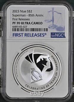 DC Comics Superman 85ème Ann 1 Oz. Pièce d'argent 2023 Niue NGC 70 FR