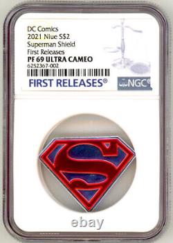 DC Comics Superman Shield 2021 Pièce d'argent d'une once de Niue NGC PF 69 Premières Émissions OGP