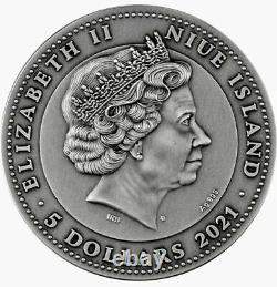 Eau Et Mars 2021 Niue 2 Oz Coin Silver 5 $ Antiqued Ngc Ms 70 Antiqued Fr