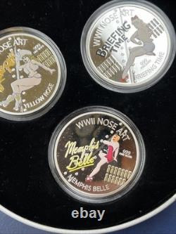 Ensemble de 3 pièces en argent de 1 oz 2012 Nouvelle-Zélande et Mint (Niue) WWII Nose Set