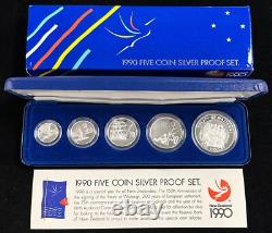 Ensemble de 5 pièces en argent PROOF de la Monnaie royale australienne/Banque de Nouvelle-Zélande de 1990