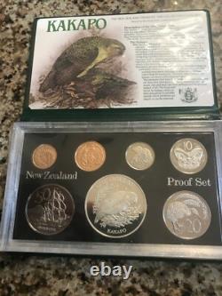 Ensemble de 7 pièces en argent de Nouvelle-Zélande 1986 - Kakapo - emballage d'origine