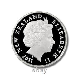 Ensemble de monnaie en argent de Nouvelle-Zélande 5 pièces en argent épreuve 2011 Boîtier en bois émis par la Monnaie