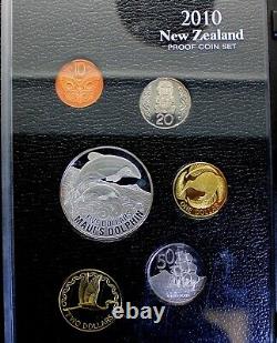 Ensemble de pièces de monnaie de preuve annuelle de 2010 de Nouvelle-Zélande Dauphin de Maui Nouveau dans la boîte