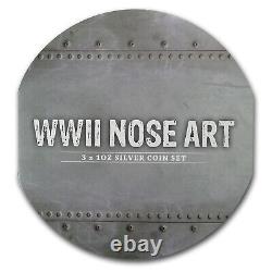 Ensemble de preuves d'art nasal de la Seconde Guerre mondiale en argent de 3x 1 oz 2012 Niue $2