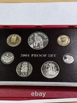 Ensemble de preuves de 7 pièces de monnaie néo-zélandaise de 2001